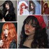 MERISIHAIR Lange Perücke mit Pony, wassergewellt, orangefarbene Perücke, Kunstfaser-Perücke, lange Damen-Perücke, Cosplay/Täglich/Party-Perücke