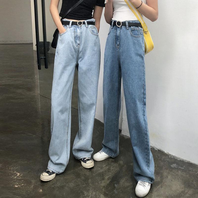 Hong Kong-style Thin Wide-leg Pants Women's New Retro High-waisted Jeans Women's Floor-mopping Pants Casual Loose Straight Long Pants