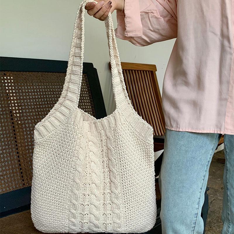 Literary Retro Knitting Bag Large Capacity Knitting Bag Twist Handbag Tote Bag Crossbody Bag Senior Ladies Bag
