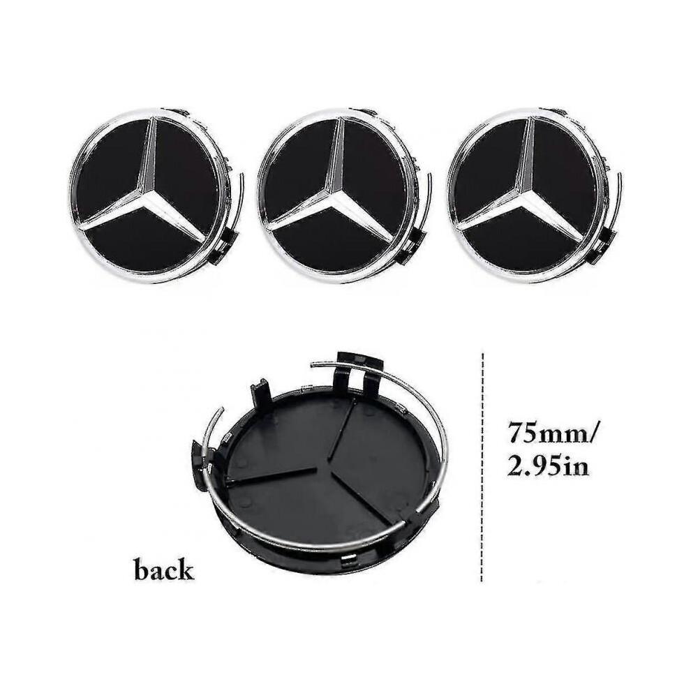 4pcs Wheel Center Caps for Mercedes Benz, 75mm/2.95inch Abs Car Wheel Center Caps Hub Cover (black)