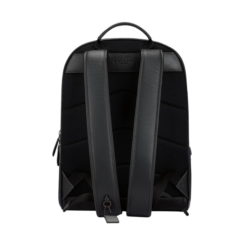 Coach Charter 30 Zipper Closure Adjustable Shoulder Strap Smooth Leather Backpack Large Men Backpack Black Blue CV929-BLC