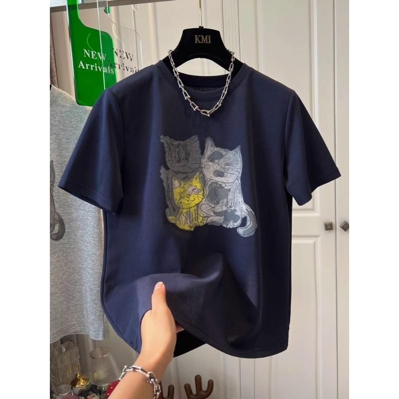 

Летняя 100% хлопковая повседневная футболка оверсайз Женская хип-хоп уличная одежда Харадзюку мультяшный кот Футболки с коротким рукавом для женщин серая Y2k топы XXXL