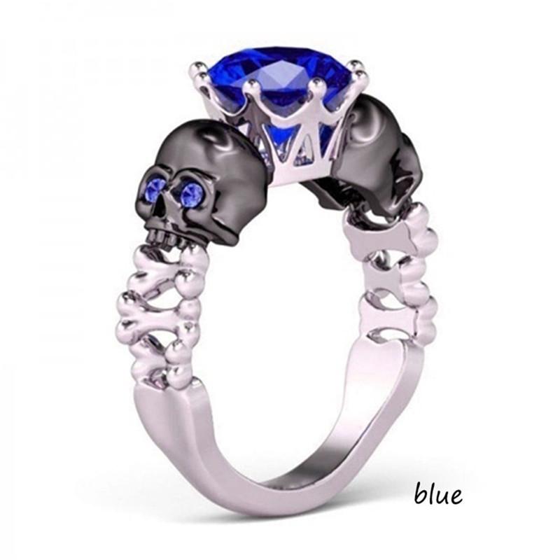 Fashion Retro Color Separation The Skull Head Inlaid Colorful Zircon Platinum Ring