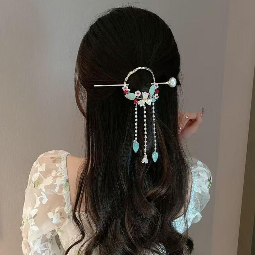 Vintage Hanfu Hairpin Elegant Pearls Hair Sticks Gift Floral Hair Accessory  Wedding