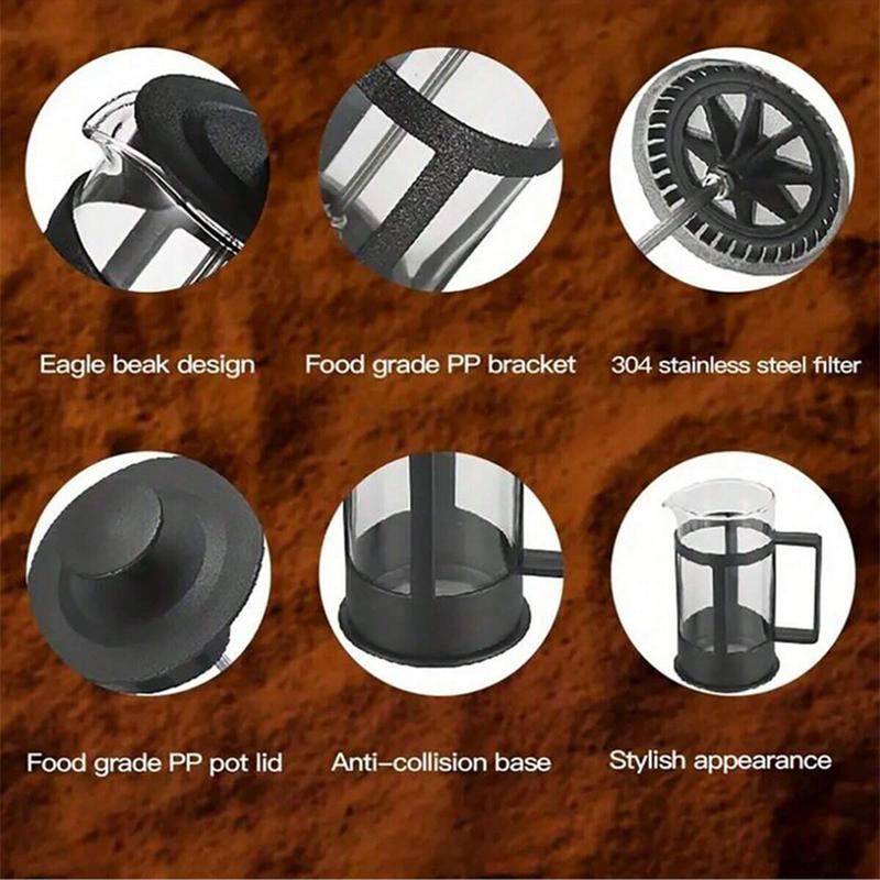 Káva french press konvička s filtrem vysoce borosilikátové sklo Ruční děrovací konvice na kávu Multifunkční vaření Čajové konvice na mléko Nástroje