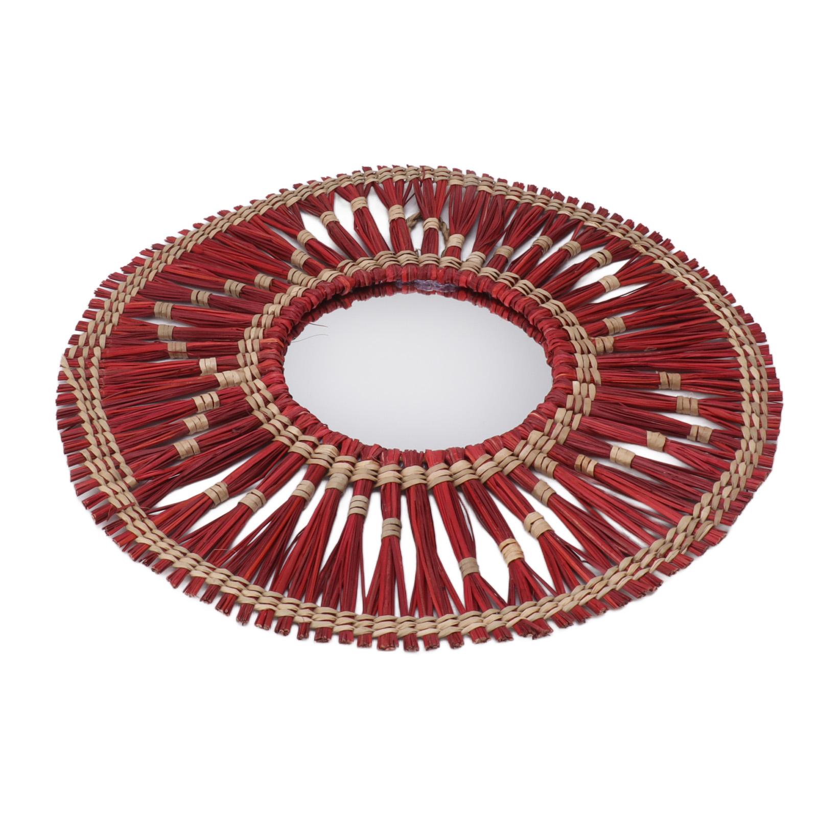 

Woven Wall Mirror Decorative Hanging Round Seagrass Wall Mirror for Bedroom Living Room Home Decoration Red червоний