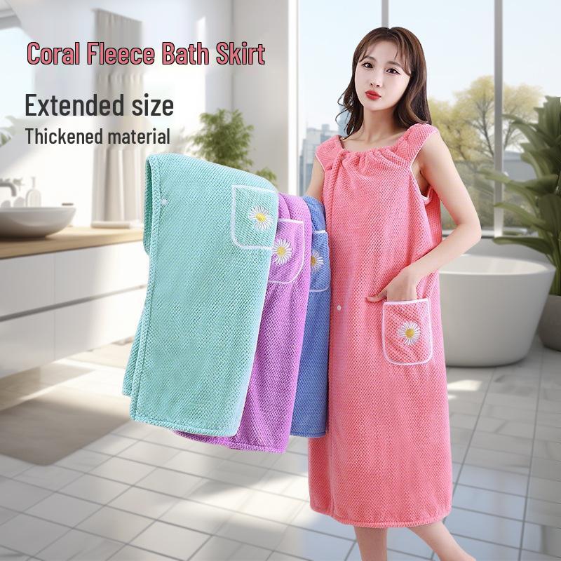

Wearable Coral Fleece Bath Skirt - Sleeveless, Soft, Comfortable, Thin Style Adult Yukata Bathrobe for Women. 130*100cm Universal 80-180 kg