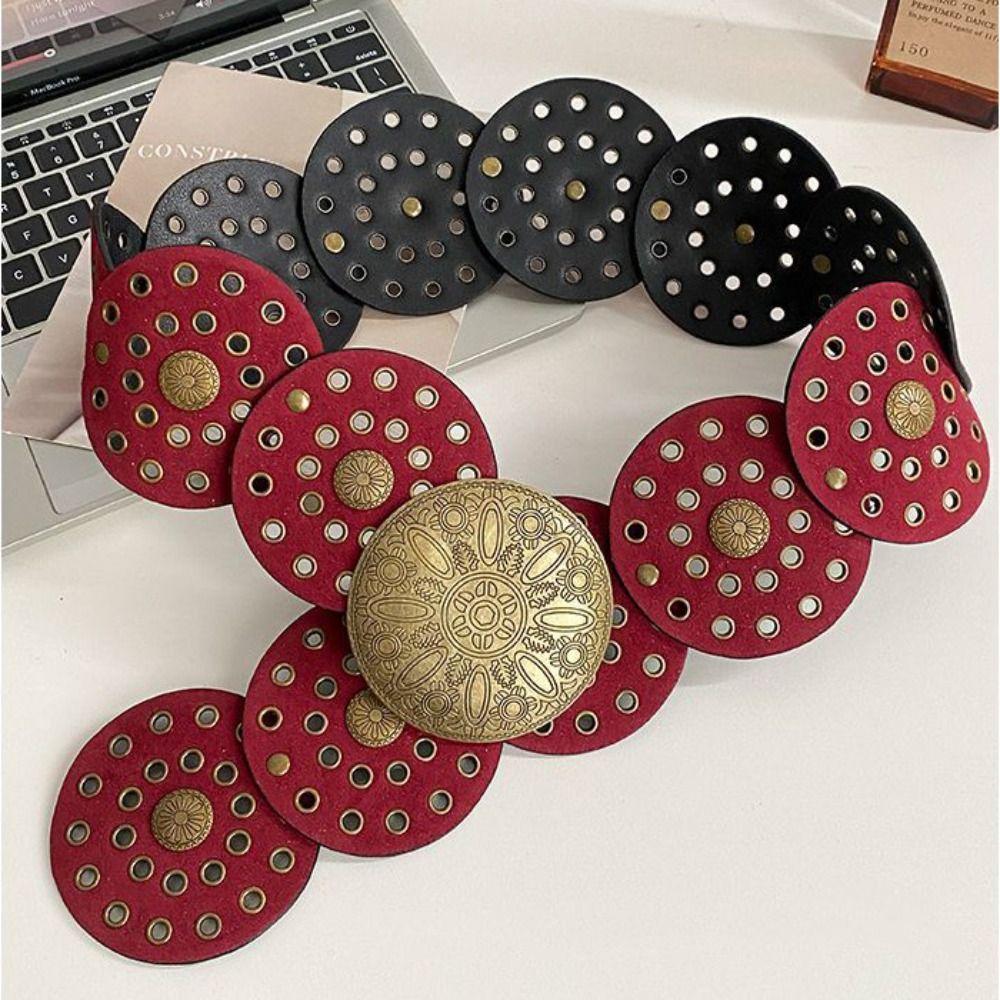 Metal Hollow Out Belts Wide Metal Buckle Belts Casual Round Buckle Belts  Waist Accessories