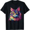 Cat Watercolors Colorful Maine Coon Cats T-Shirt