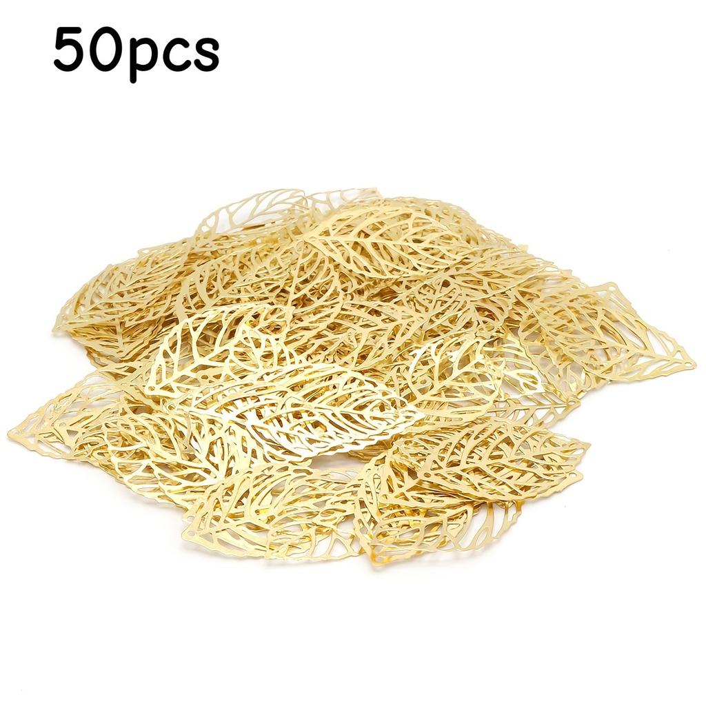 50 Exquisite Metal Leaf Ornaments - Essential for Bead and Jewelry Crafting - 2.4 * 1.4cm Dimensions, Versatile Crafting Tools F