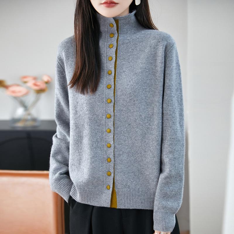 2025 Autumn/Winter Women's Soft Raccoon Fur Stand Collar Single-Breasted Sweater