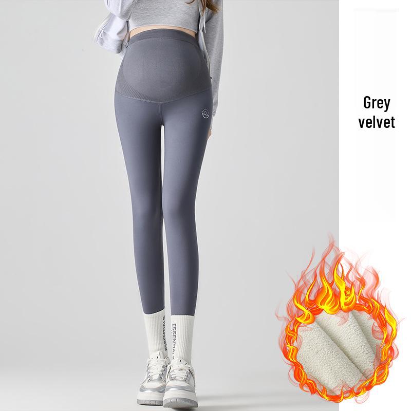 Colanți de maternitate cu căptușeală de lână, model rechin, gri închis - Suport abdominal și ridicare șolduri, pentru toamnă/iarnă, pantaloni de yoga pentru sarcină