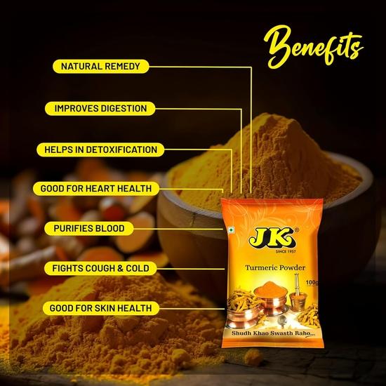JK Haldi (Turmeric) Powder, 250 grams | Natural Golden Turmeric | 100% Vegan | NO Added Flavours and Colours | Perfect for Indian Cooking (Pack of 1)