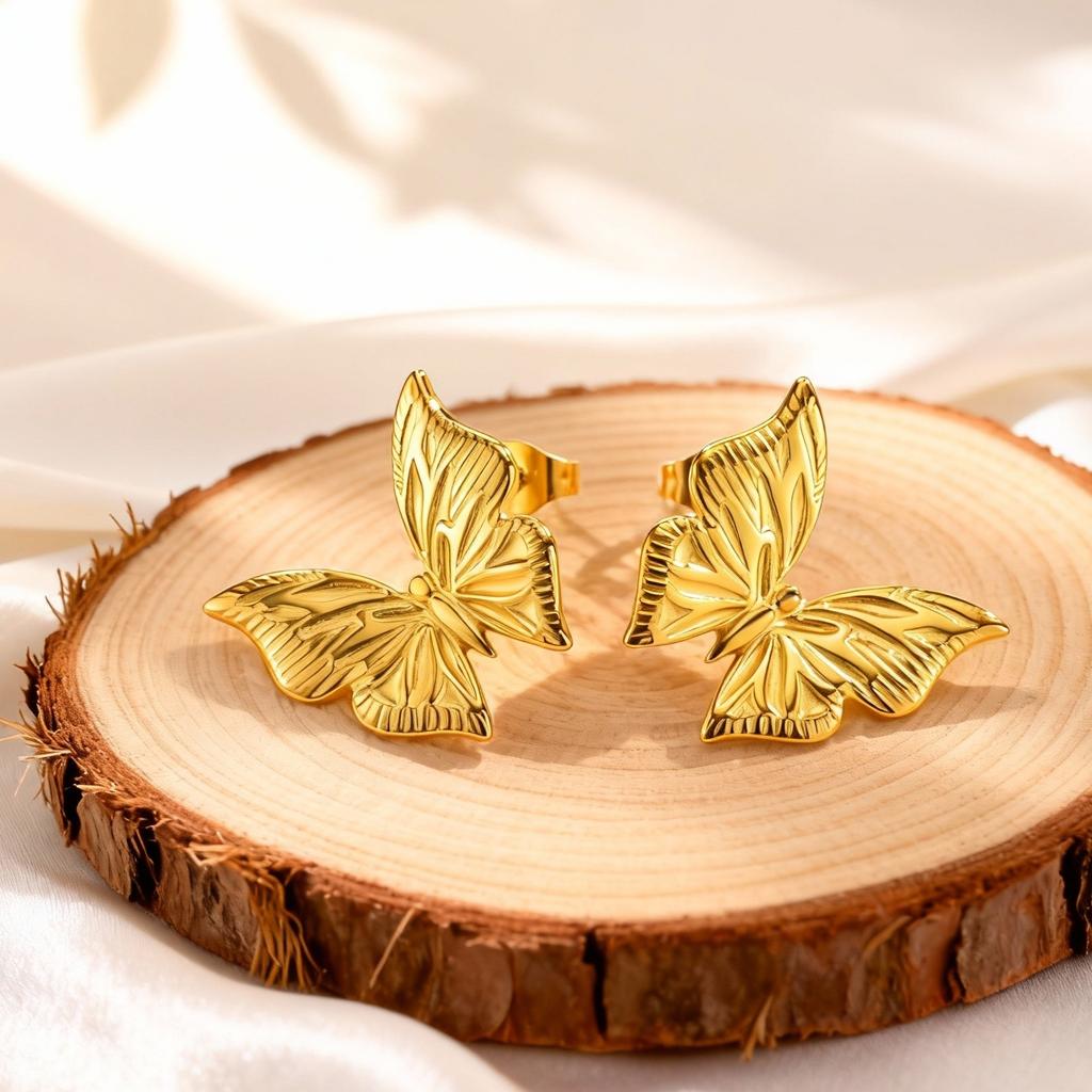 Fashion Stainless Steel Butterfly Earrings,18K Gold Plated Waterproof Earrings for Women,New Trendy Charm Jewelry Gift