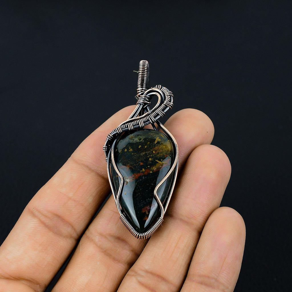Bloodstone 999 Copper Wire Wrapped Pendant Handmade Gemstone Jewelry, Gifts For Wife Brand New Pendant