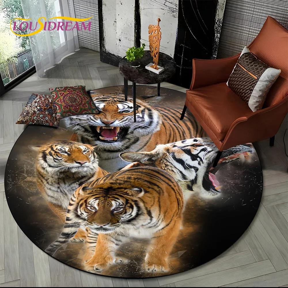 Animal Wildlife Cartoon Beast Tiger Lion Leopard Round Carpet Rug for Living Room Bedroom Child Decor,Pet Area Rug Non-slip Mat