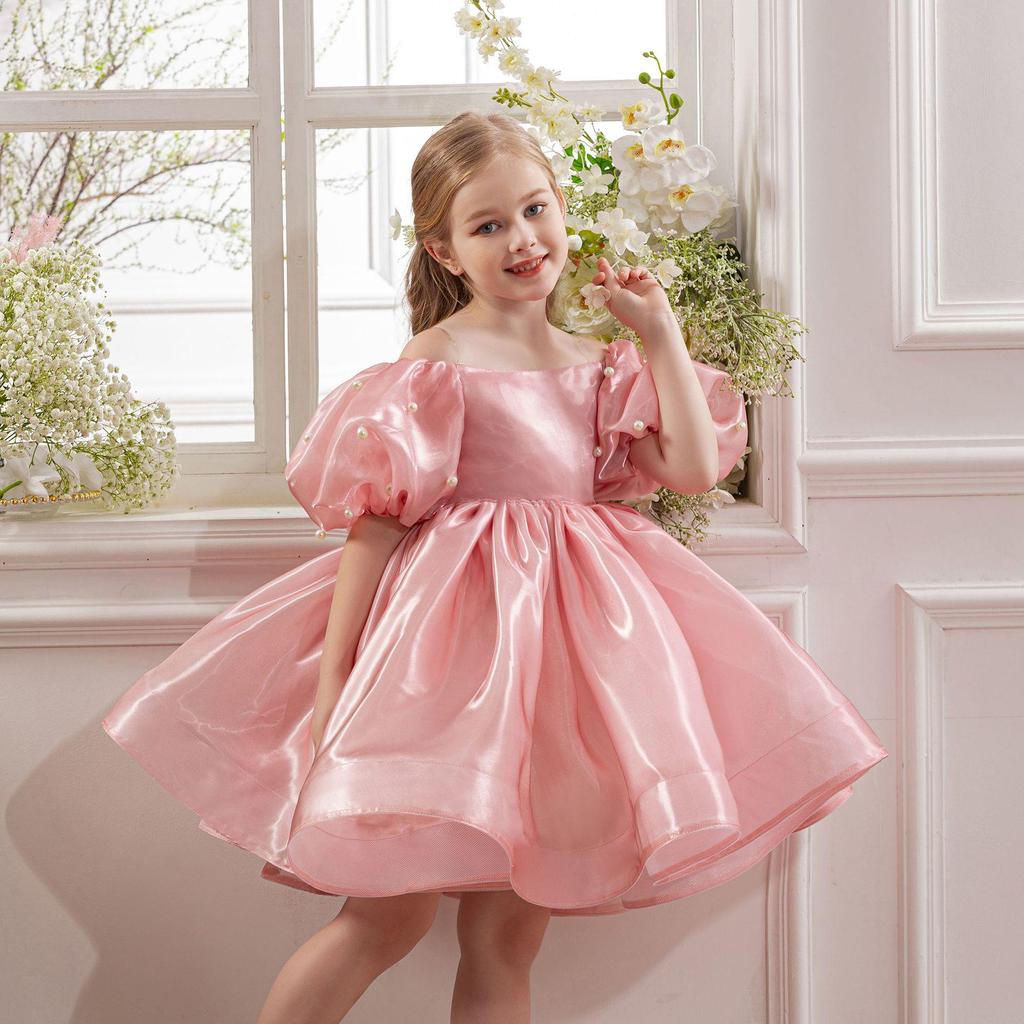 Girls' Cross-Shoulder Princess Dress: Puffy Skirt for Birthdays, Flower Girl, Wedding Banquet