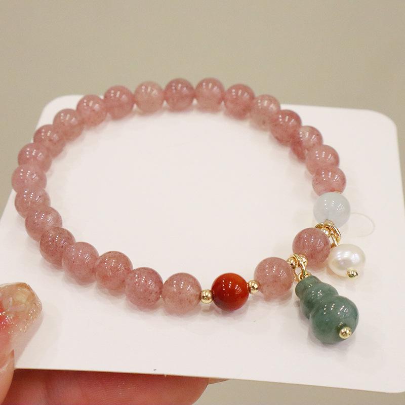 Natural Strawberry Crystal Jadeite Gourd Bracelet Bangles Women Fashion Jewelry Accessories Gift