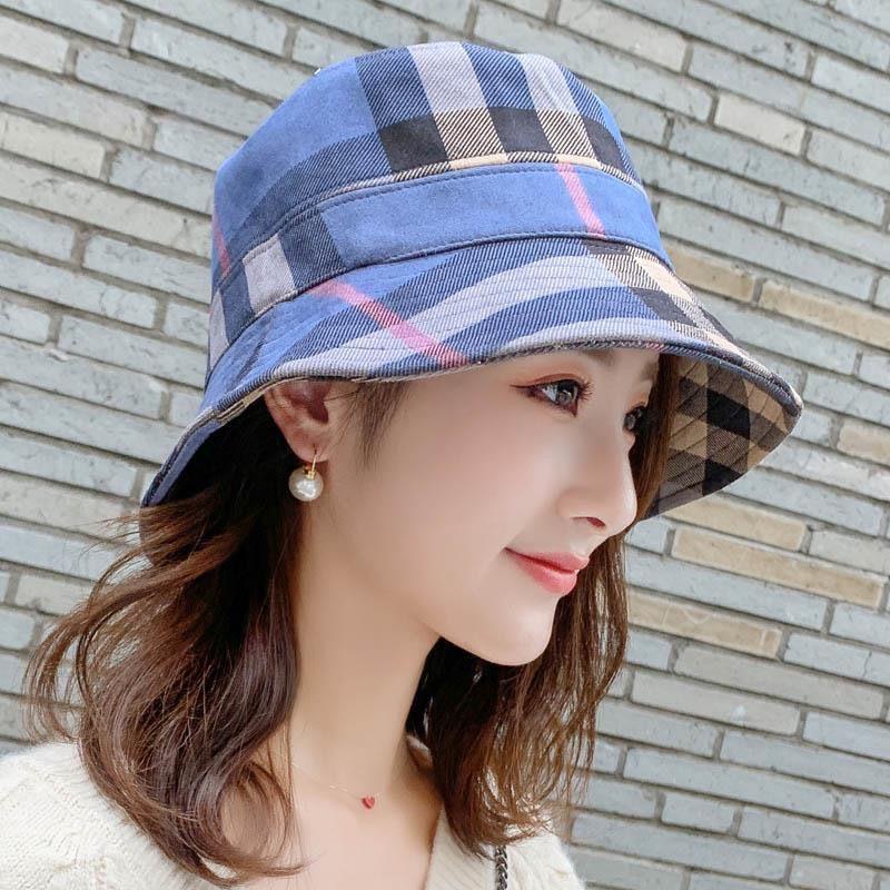 Female Korean Style Fashionable Versatile Small Brimmed Plaid Hat Popular Japanese Fisherman Hat British Top Hat