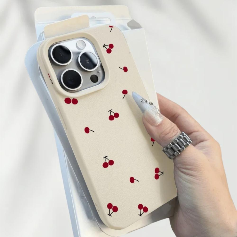 Simple cherry pattern phone case suitable for iPhone 17 16 15 14 13 12 11 Pro/Max/Plus anti drop and shockproof back cover