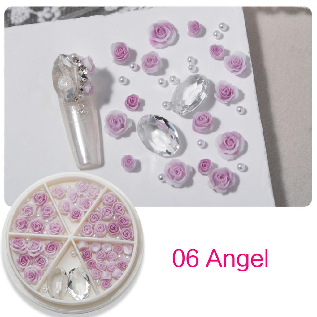 Rose Flowers Nail Charms 3D Flowers Nail Art Charms Round Pearls Nail Charms DIY Nail Art Supplies Manicure Accessories