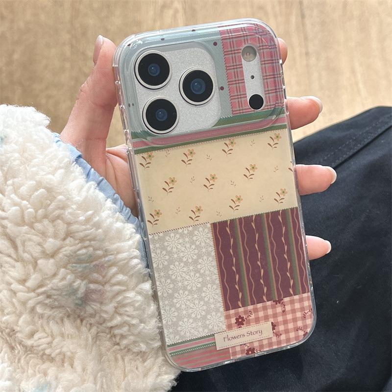 

Retro Plaid Floral Chain iPhone 17/16 Pro Max/15/14 Case with High-End Feel Apple 14 Pro