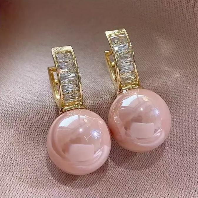 Elegant Imitation Pearl and Diamond-Studded Earrings for Women