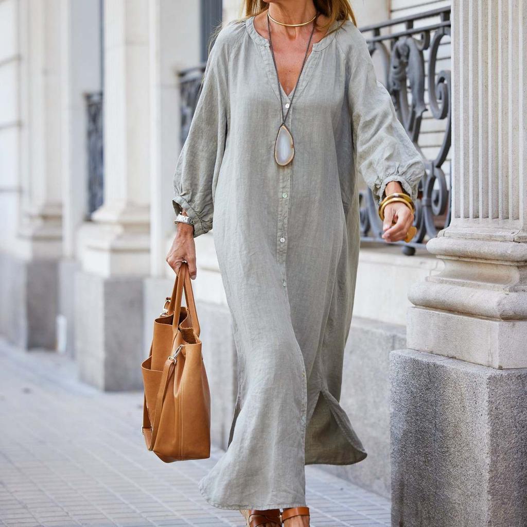 Women Spring Summer Long Dress Solid Pocket Oversize Shirt Dresses Female Casual Loose Clothes Ladies