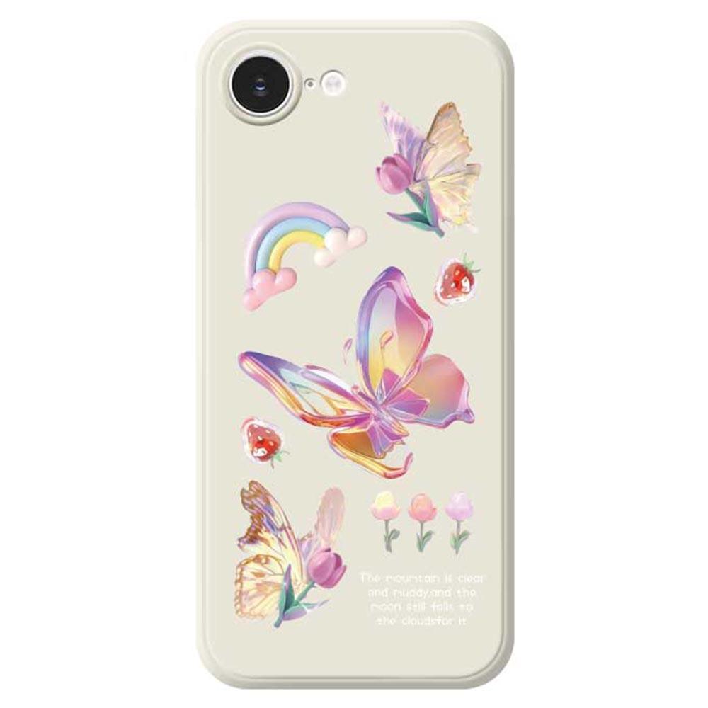 

For iPhone 16e Case Colored Butterfly Flower Pattern Printing Straight Edge TPU Phone Back Cover Beige
