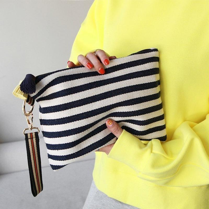 Cosmetic Bag Women Striped Makeup Case Organizer Korean Tassel Cosmetic Pouch Necesserie Travel Toiletry Bag Canvas Beauty Case