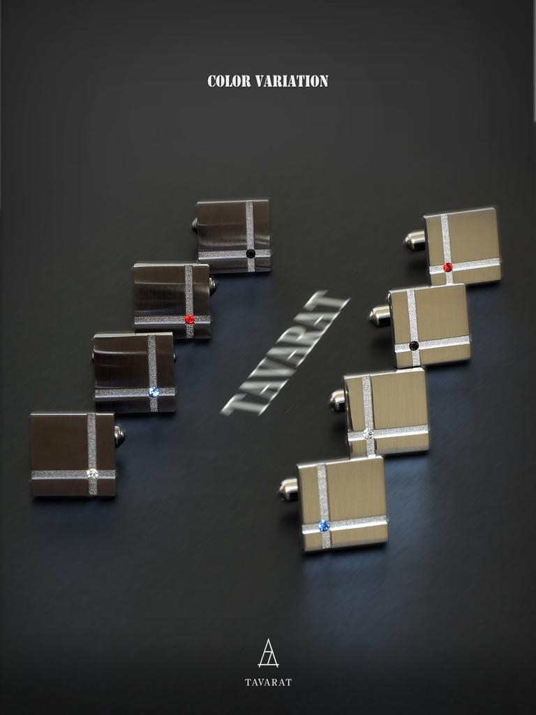 Cufflinks for Crystal Made in Brass Silver [TAVARAT] Men, Glass, Japan, (Black - Black)