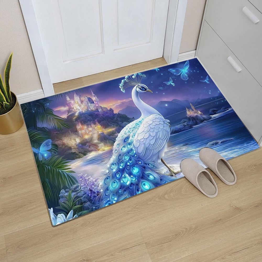 Peacock Printed Kitchen Carpet Living Room Dining Room Laundry Floor Mat Bath Balcony Hallway Non-slip Door Mat