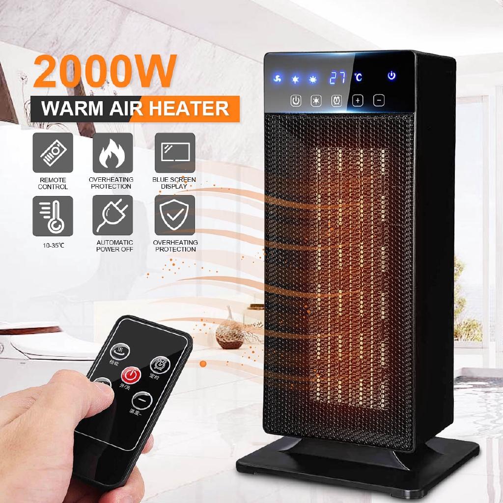 2000W Remote Control Portable Adjustable Thermostat Heater Fan Electric Heater Space Warmer for Home Office Standing