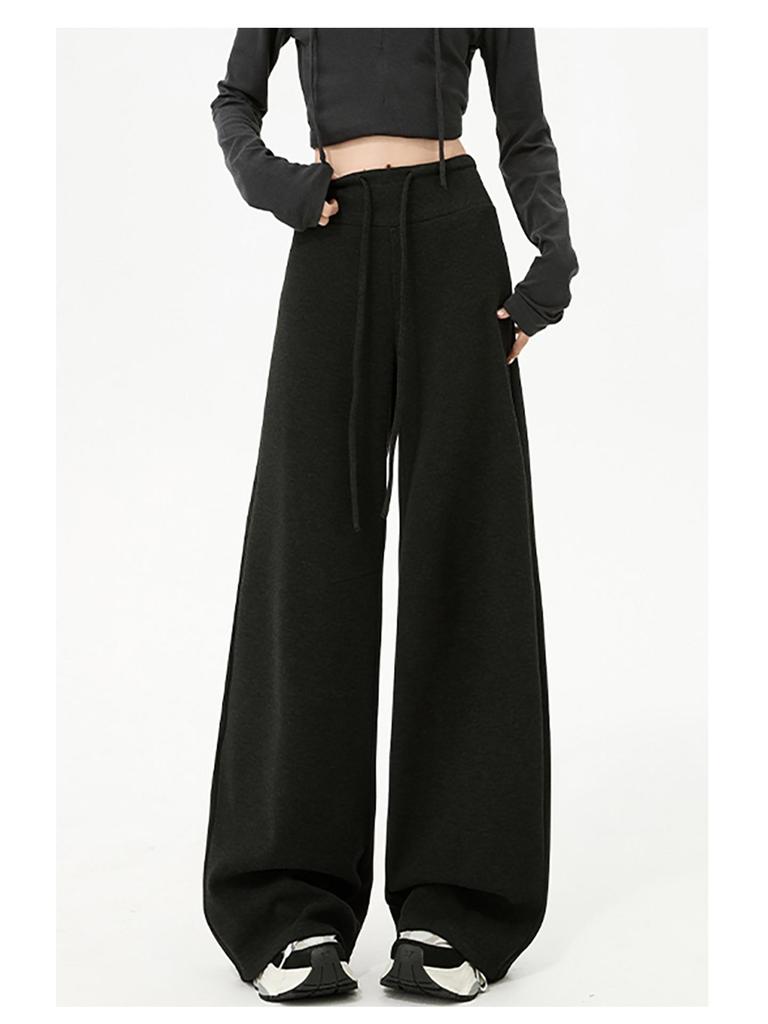 Women's Off-White Fleece-Lined Wide-Leg Pants, Autumn/Winter, Relaxed Fit, Casual, Good Drape, Straight Leg, Glutinous Rice Air Pants