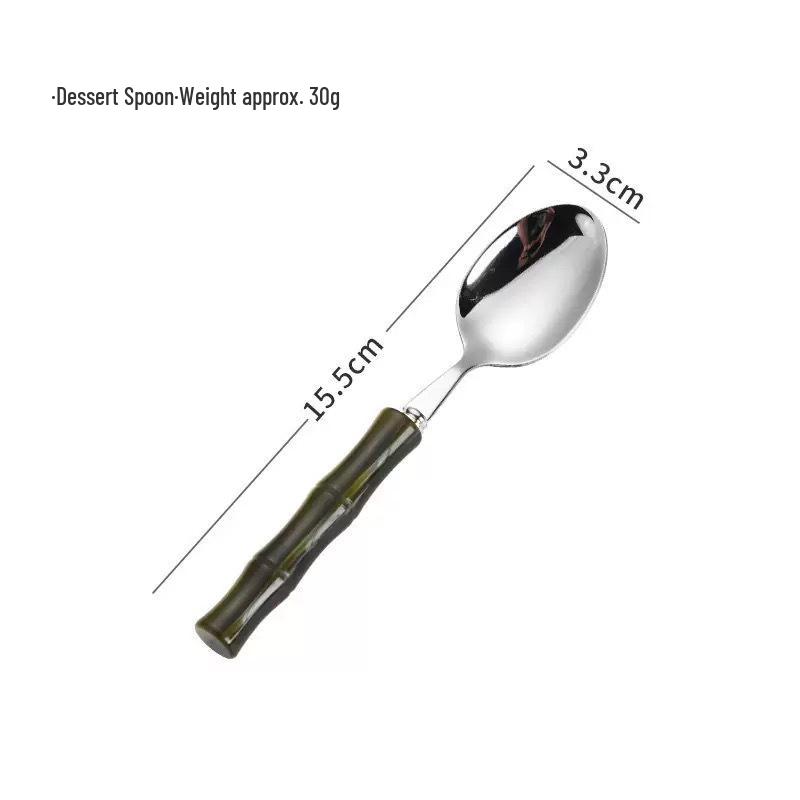 304 Stainless Steel Gold Cutlery Set with Violet Acrylic Bamboo Joint Handles: Includes Knife, Fork, and Spoon for Hotel Light Luxury Use.