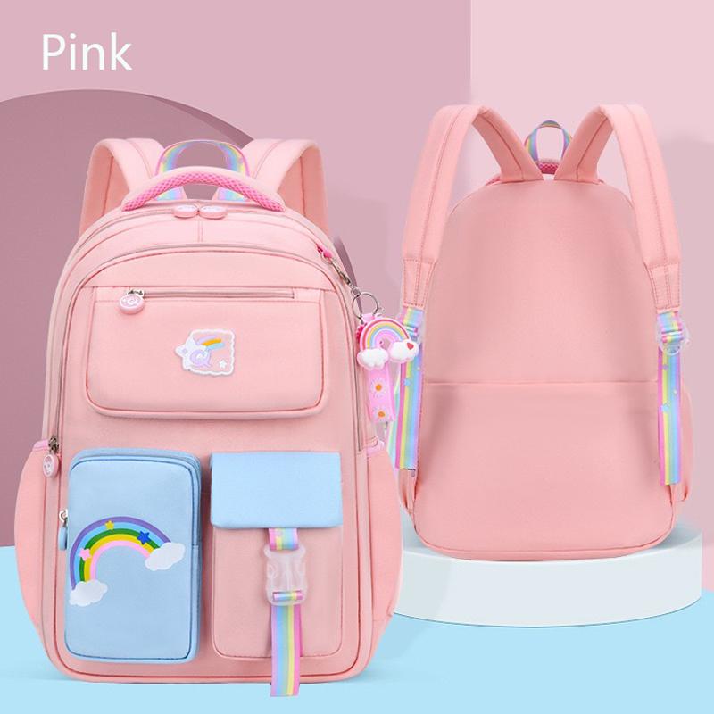 Kids Backpacks For Macaron Color Girls School Bookbag For Teenage Backpack Cute Multiple Pouch School Bag And Rainbow Pendant