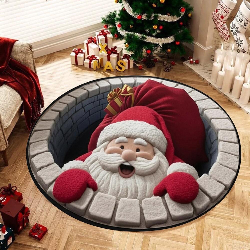Imitation Cashmere Christmas Round Carpet 3D Special-shaped Santa Claus Floor Mat  Home Decor
