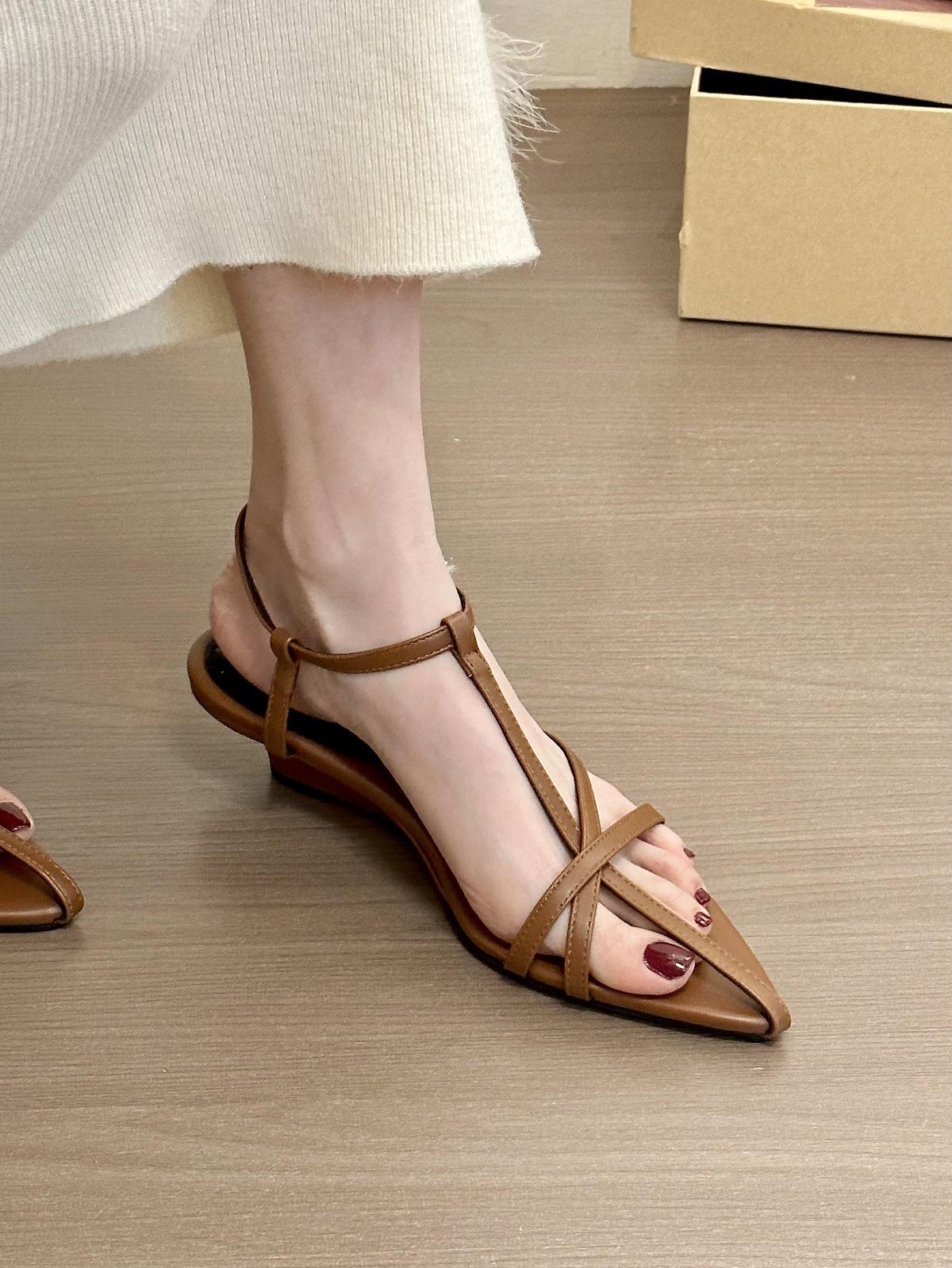 

Temperament pointed cross word with wedge sandals women s summer commuter sandals 35 коричневый