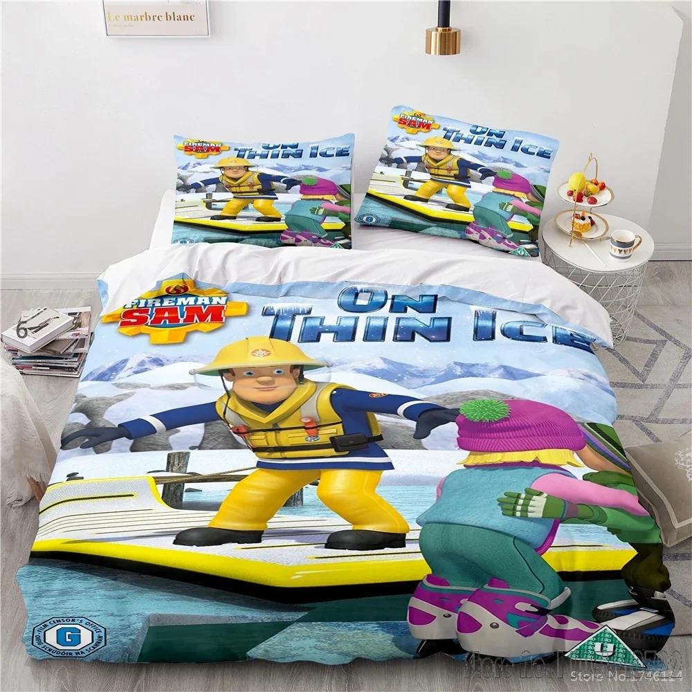 3D Cartoon Printed Fireman Firefighter Sam Duvet Cover Set HD Comforter Cover Bedclothes for Kids Bedding Sets Bedroom Decor