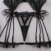 Women's Sexy Lightweight Lingerie Set Solid Color Bra Set with Lace Trim Splicing & Floral Embroidery Push-Up Bra Lingerie Set