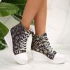 Autumn Women's Color Block High Top Wedge Heel Casual Canvas Shoes Fashion Denim Versatile Comfortable Chunky Single Shoes