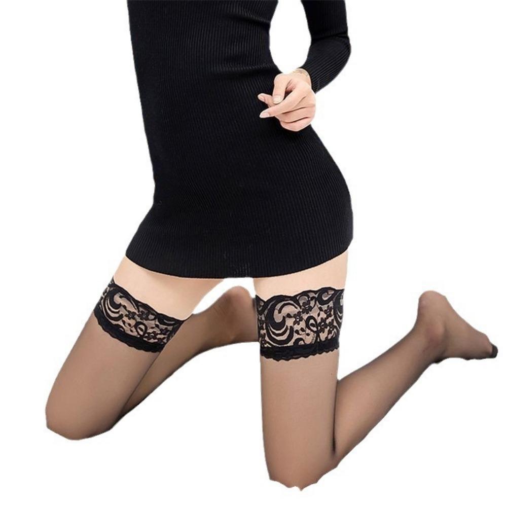Stockings Women's Spring and Summer Sexy Over-the-knee Silicone Non-slip Thighs Lace Stockings Tall Black Flesh Stockings Women