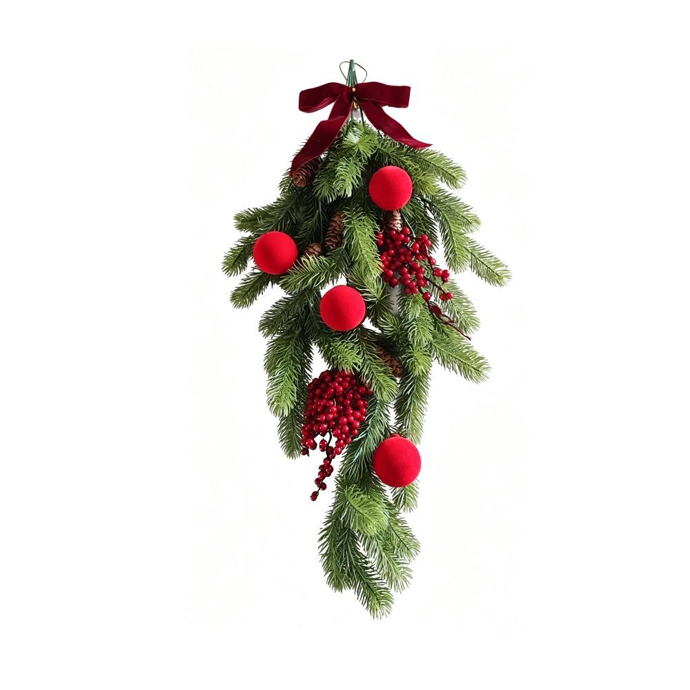 Künstlicher Weihnachts-Tannennadel-Girlande mit künstlichen Kiefernzapfen und Beeren Tränenform Hängende Ranke Tannennadelzweige Simuliert