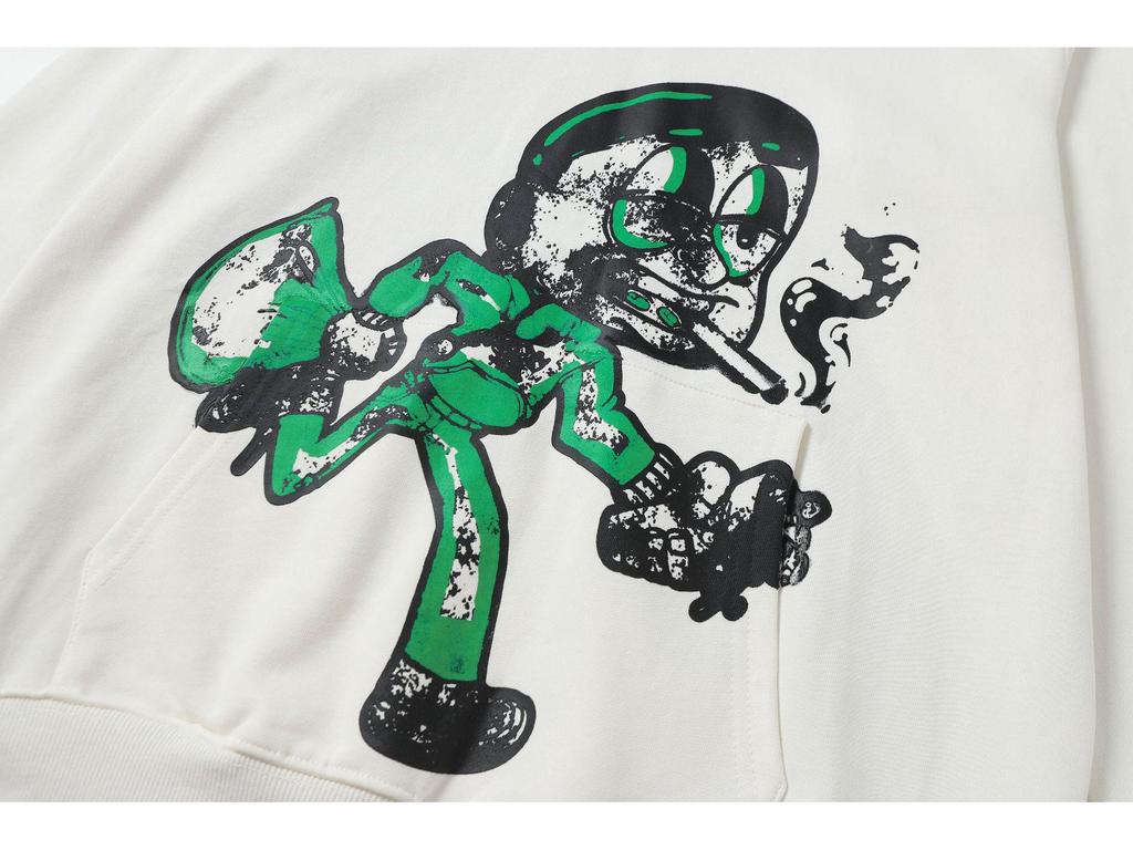 Módní americký styl Dlouhý rukáv Volná mikina pro muže a ženy - Vysoká gramáž Design s kašlovým sirupem