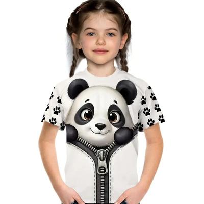 Children's Loose Comfortable Breathable Cute Casual Animal Print Pattern Pullover Short Sleeved T Shirt