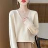Women's V-Neck Wool Cashmere Sweater: Autumn/Winter Fashionable Long Sleeve Knit Pullover.