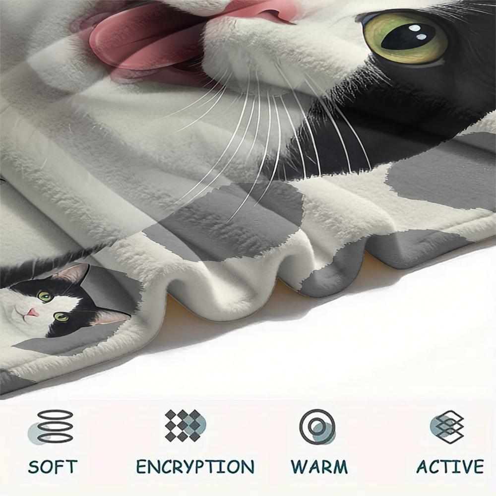 1Pc Cow Cat Siamese Print Flannel Blanket, High Quality Comfortable for All Seasons, Home Decor, Warmth and Comfort, Perfect for Gifts
