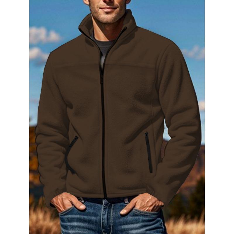 

2026 New Men s Fleece Autumn Winter Outdoor Zipper Stand-up Collar Jacket Top M коричневый