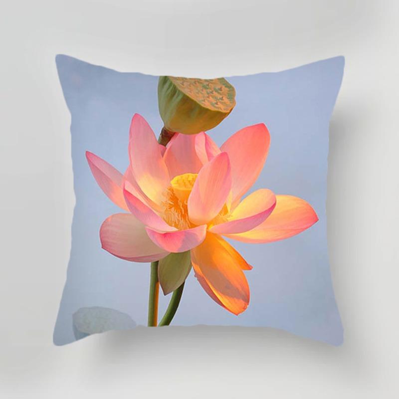 Plant Flower Lotus Pattern Decorative Pillowcase Living Room Bedroom Square Cushion Pillowcase