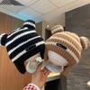Baby Hat Autumn and Winter Striped Ear Hat Cartoon Children's Warm Fleece Baby Pullover Knitted Wool Hat